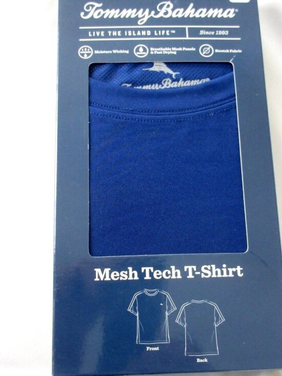 Tommy Bahama Other - Tommy Bahama Men's Mesh Tech Stretch T Shirt Navy Blue Marlin Logo NIB SMALL